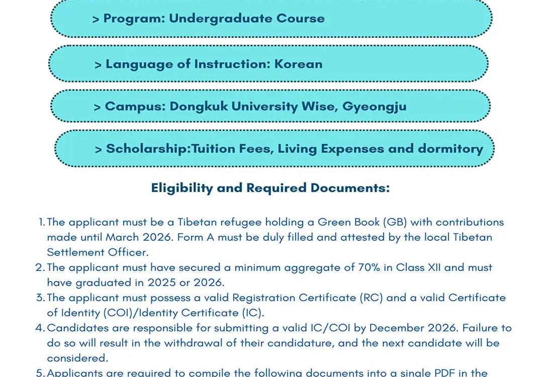 Korea-Tibet Buddhist Scholarship Association Scholarship – 2027